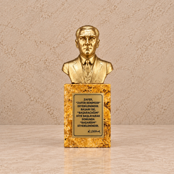Kaideli Atatürk Büstü (Altın Patine & Özlü Söz Plaket Detaylı)